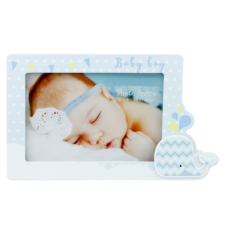 Rama foto decorativa Baby Whale, 15x10 cm, cadru lemn, de birou Albastru - 1 | YEO