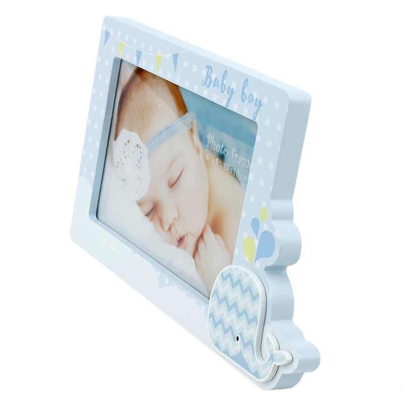 Rama foto decorativa Baby Whale, 15x10 cm, cadru lemn, de birou Albastru - 3 | YEO