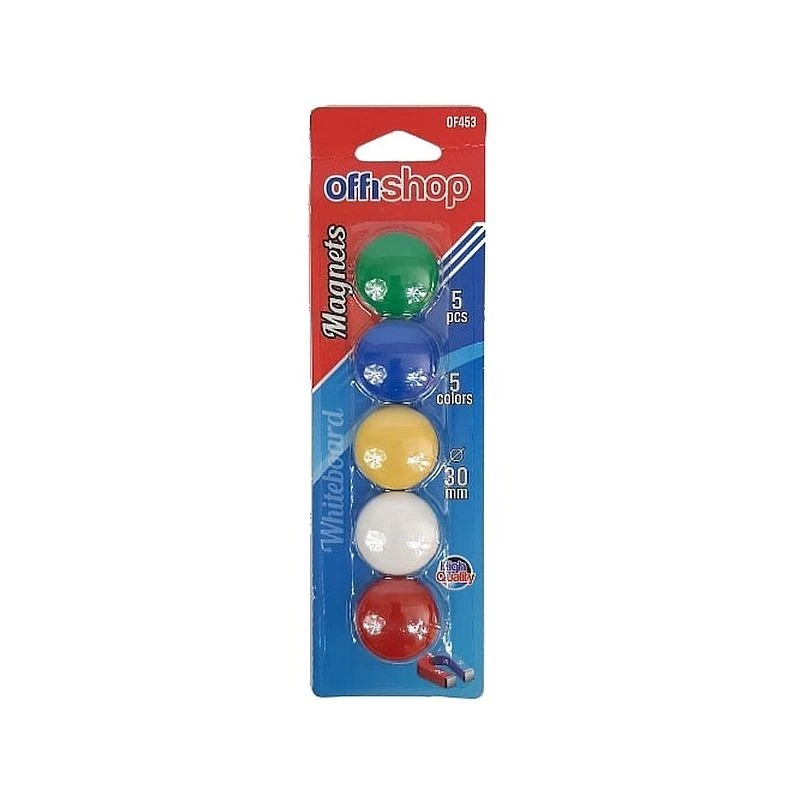 Set 5 magneti pentru tabla magnetica, 30 mm, multicolor