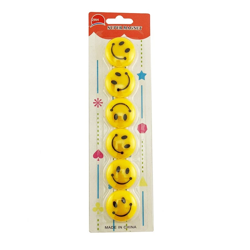 Magneti Smiley Face, diametru 35 mm, set 6 bucati Rosu - 1 | YEO