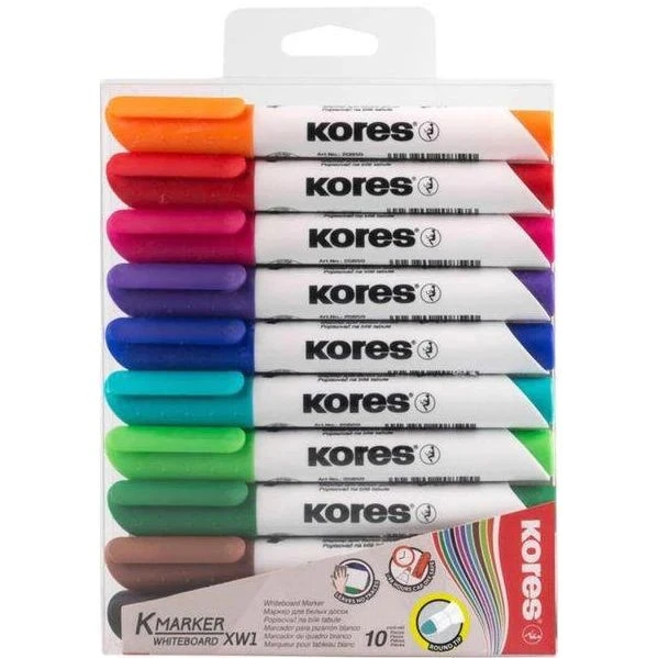 Marker pentru whiteboard, varf 3 mm, set 10 culori, Kores