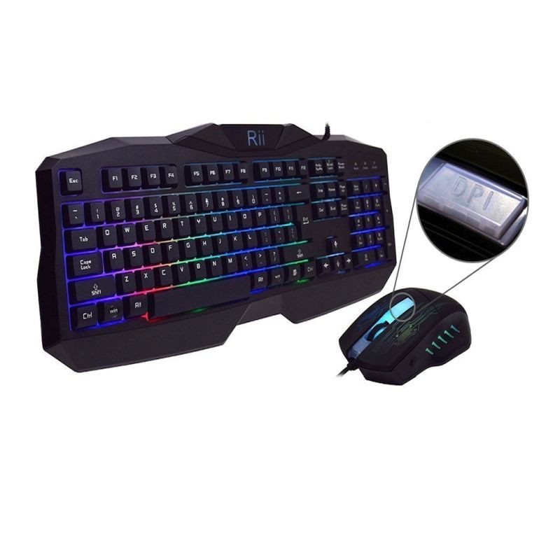 Kit tastatura si mouse gaming, iluminata, USB, 104 taste, Rii, resigilat - 2 | YEO