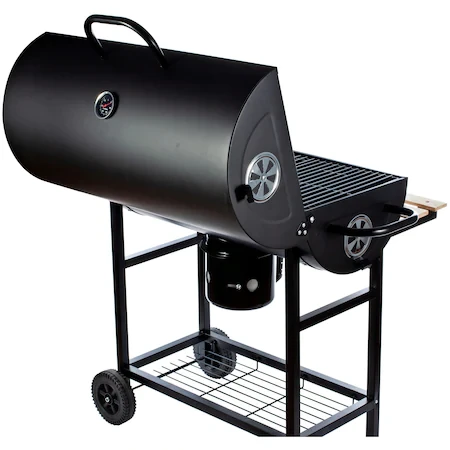 Gratar carbune BBQ, 2 rafturi lemn, colector cenusa, termometru incorporat, sort inclus - 1 | YEO