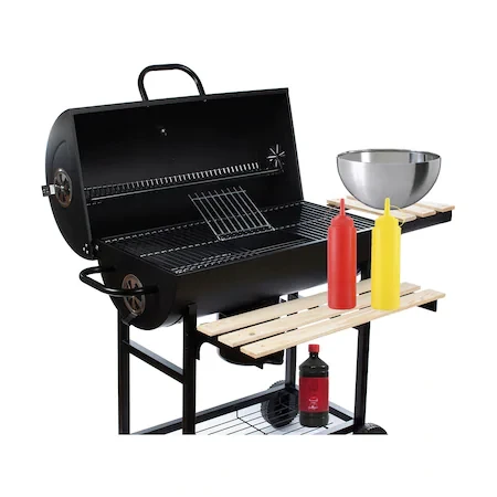 Gratar carbune BBQ, 2 rafturi lemn, colector cenusa, termometru incorporat, sort inclus - 2 | YEO