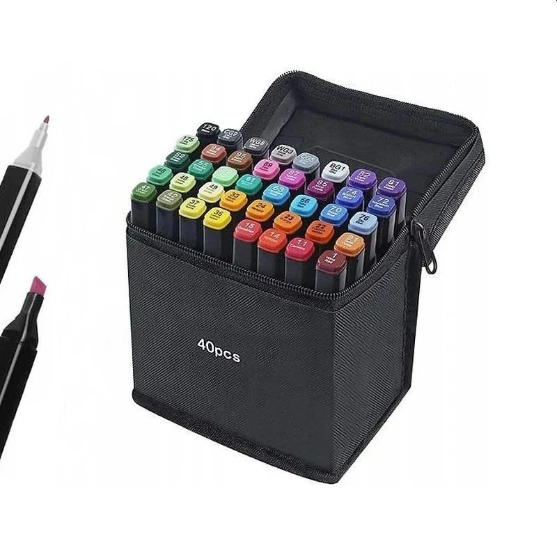 Set 40 markere multicolore cu 2 capete pentru scriere, geanta depozitare inclusa - 1 | YEO