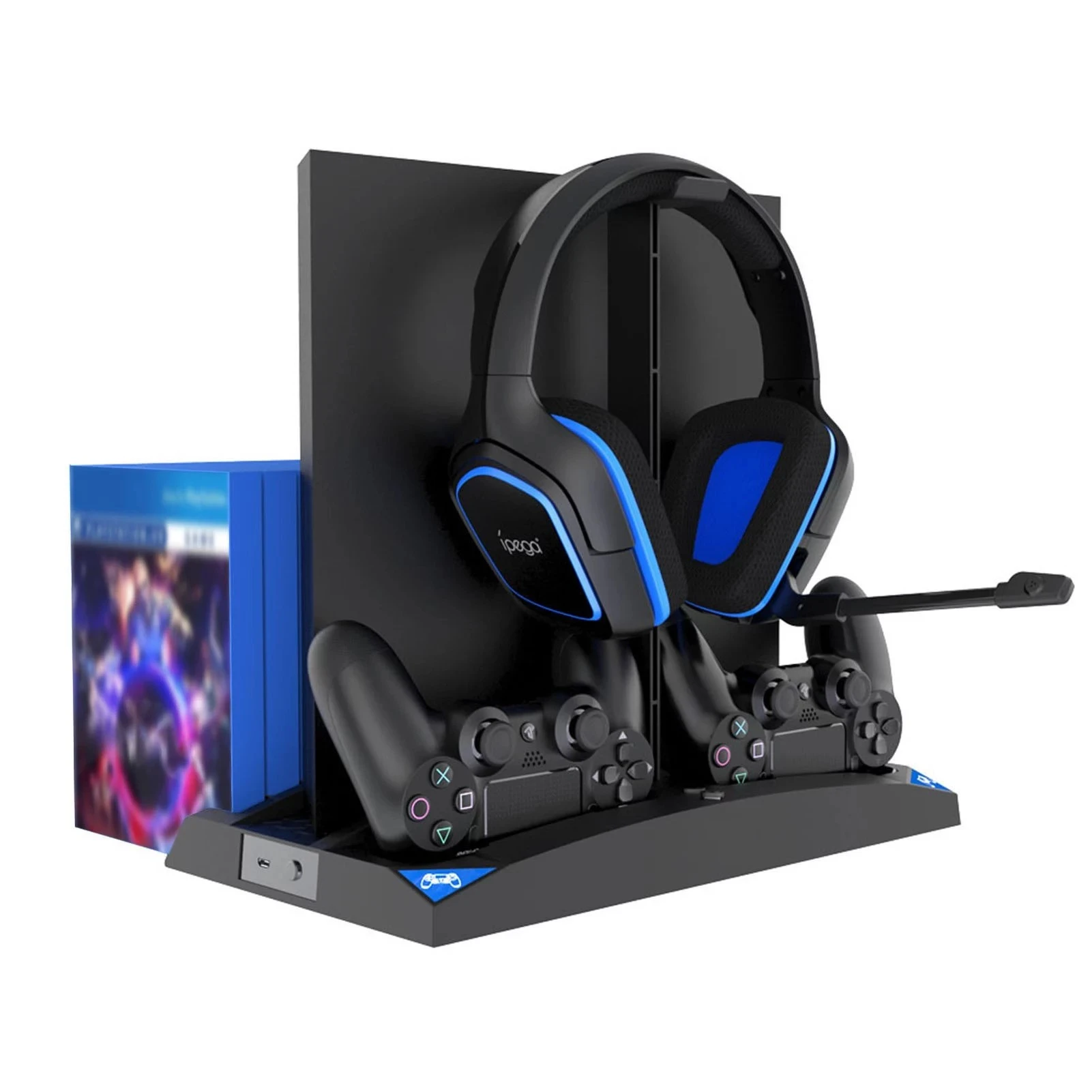 Incarcator controller multifunctional 6 in 1 pentru PS4/PS4 PRO/PS4 SLIM, ventilatoare racire cu stand