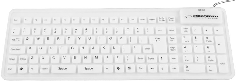 Tastatura silicon cu fir Esperanza, USB, 250mA, 5V/0,25V, 38 x 13 x 10cm, alb