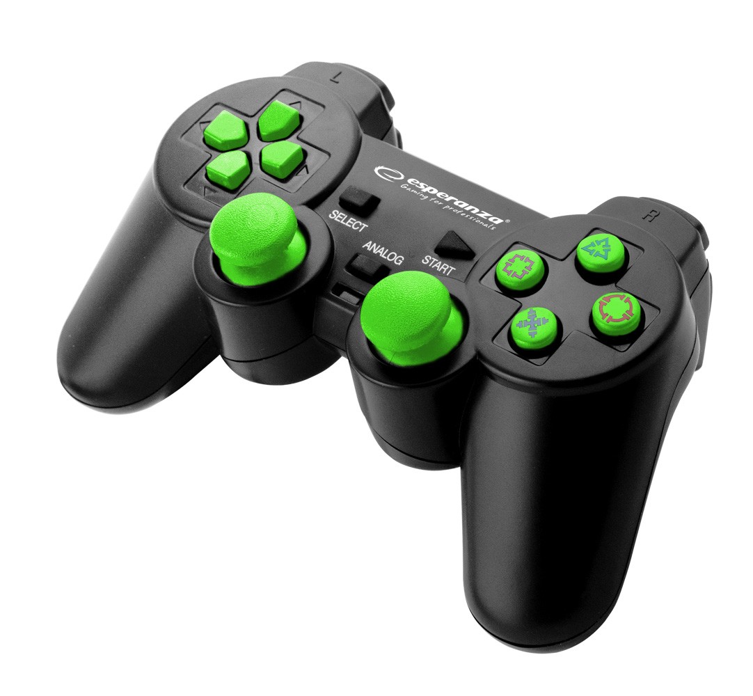 Controller cu fir PC2/PS3/PC Esperanza Corsair, USB, 12 butoane, negru/verde