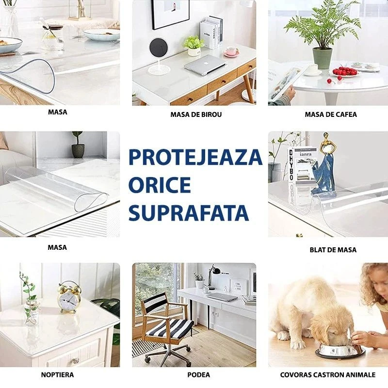 Protectie PVC pentru birou, mobilier, 1.5 mm grosime, 120x90 cm, transparenta - 2 | YEO