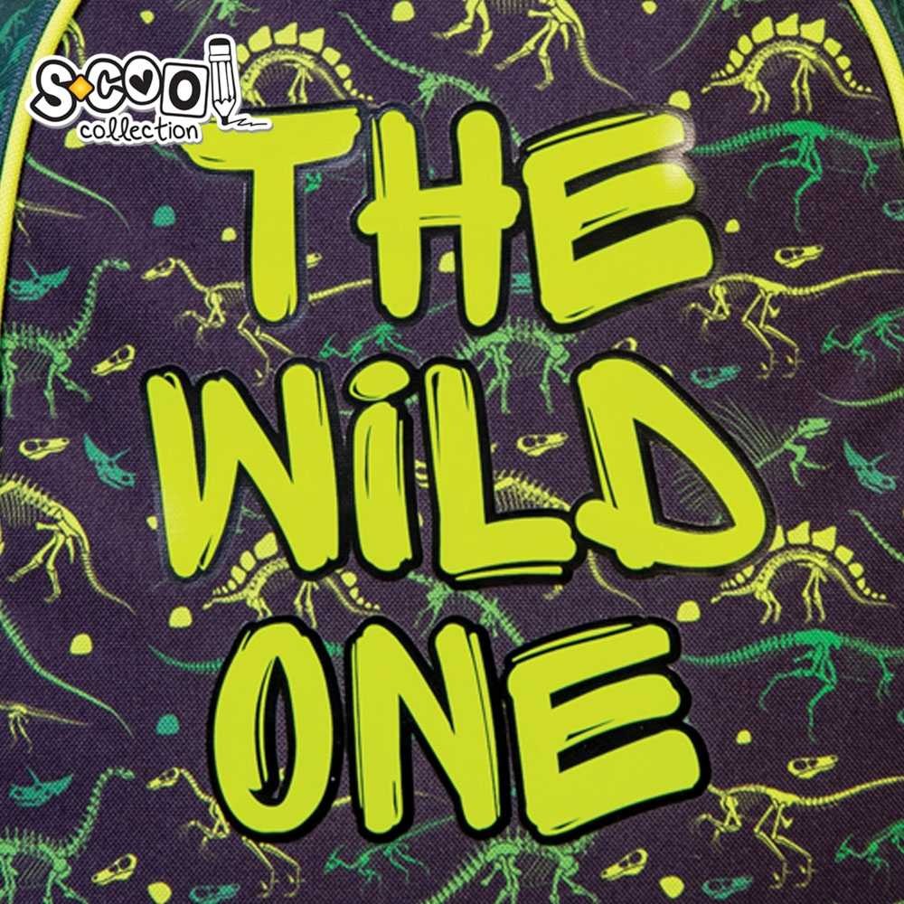 Ghiozdan The wild one, imprimeu colorat, 3 fermoare, buzunare laterale, verde - 3 | YEO