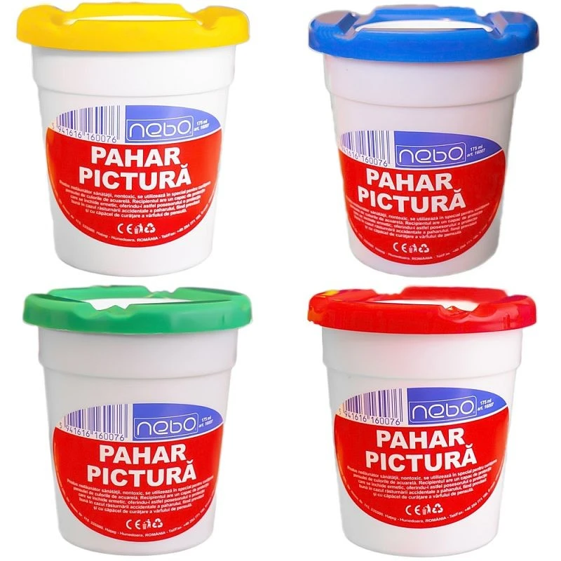 Pahar pictura, cu capac suport pensula, material plastic, 175 ml