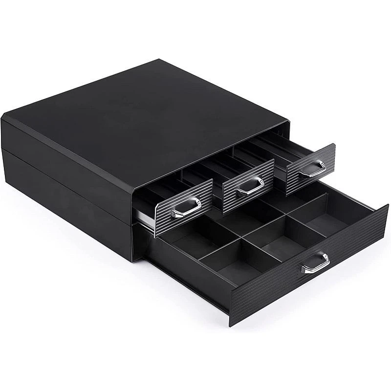 Organizator capsule cafea, 4 sertare depozitare, 2 nivele, negru