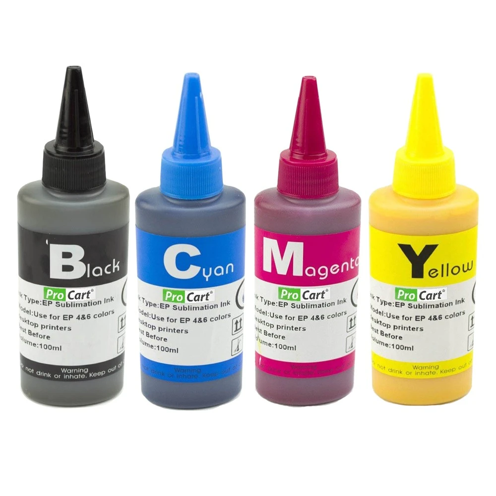 Pachet 4 culori cerneala sublimare, compatibile Epson, flacon 100 ml, Cyan, Magenta, Yellow si Black