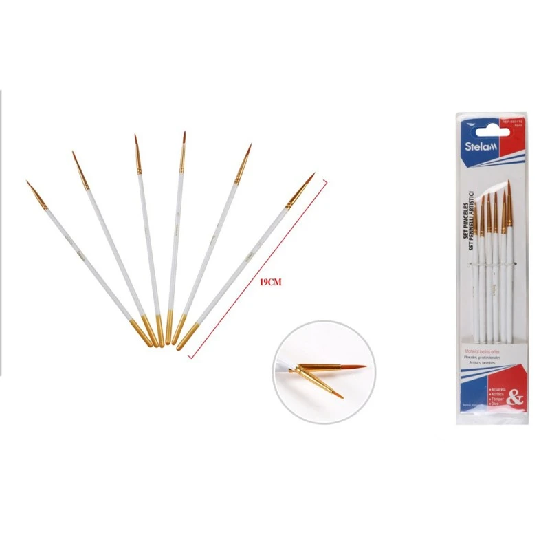 Set 6 pensule pentru pictura, 19 cm, varf ascutit, par sintetic - 1 | YEO