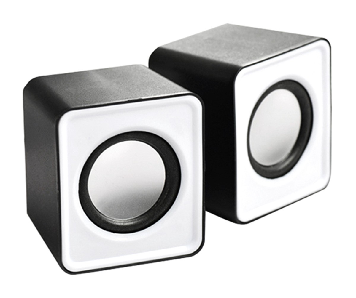 Mini boxe stereo 2.0, 6W, 30Hz - 20Khz, 4Ω, 80dB, 182g, 7 x 6 x 4,5cm, negru/alb - 1 | YEO