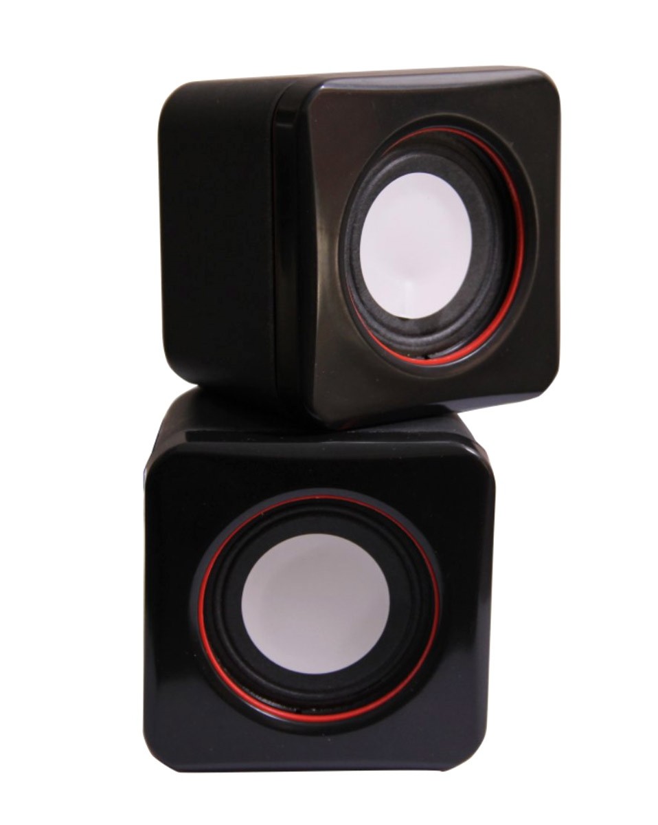 Mini boxe stereo 2.0, 6W, 30Hz - 20Khz, 4Ω, 80dB, 182g, 7,5 x 6 x 5,5cm, negru/rosu - 1 | YEO