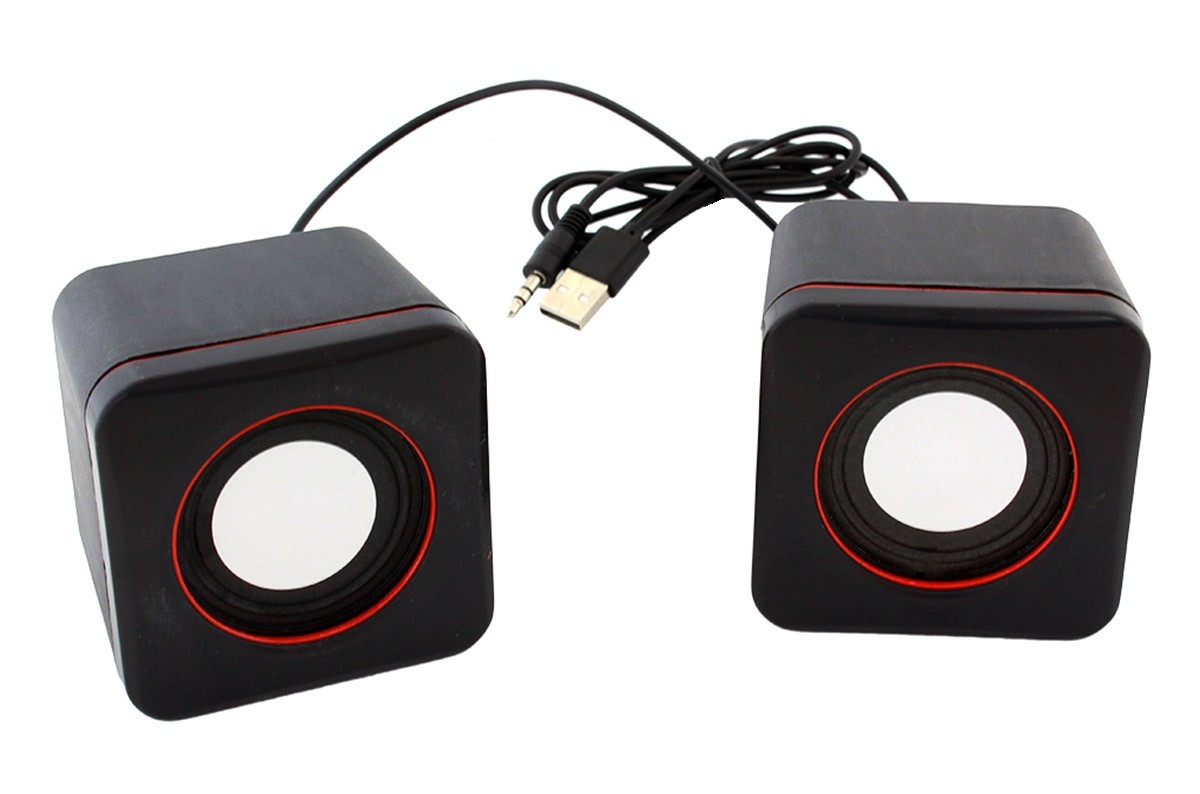 Mini boxe stereo 2.0, 6W, 30Hz - 20Khz, 4Ω, 80dB, 182g, 7,5 x 6 x 5,5cm, negru/rosu - 2 | YEO