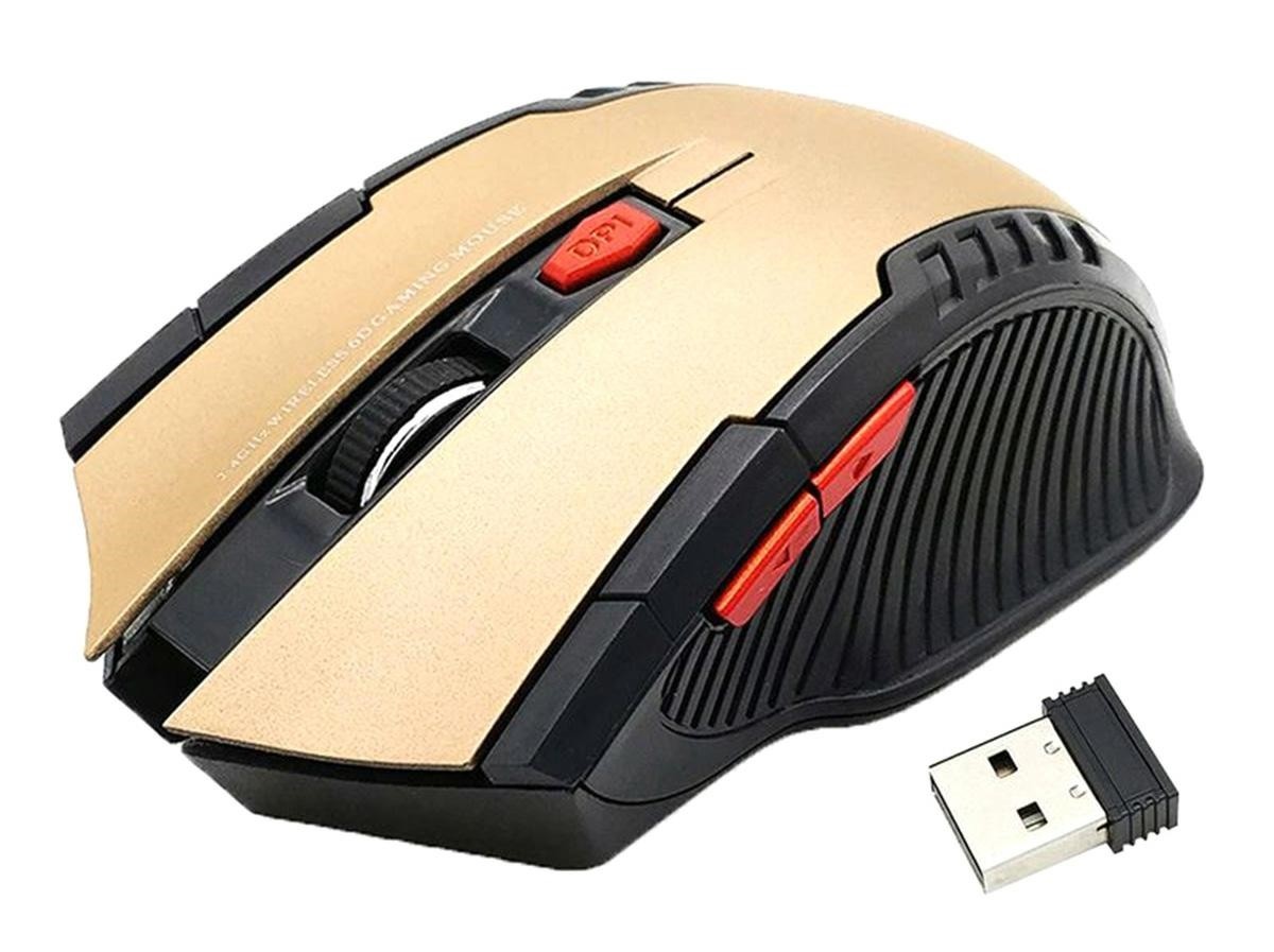 Mouse optic wireless, rezolutie 800/1600 DPI, intrare USB, ergonomic, functie standby, 11,5 x 7,5 x 3,5cm, auriu/negru