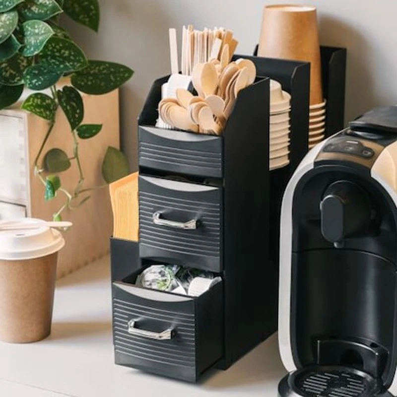 Stand organizator pentru cafea, 2 sertare, 9 compartimente, 29x28.5x13.5 cm, negru - 3 | YEO