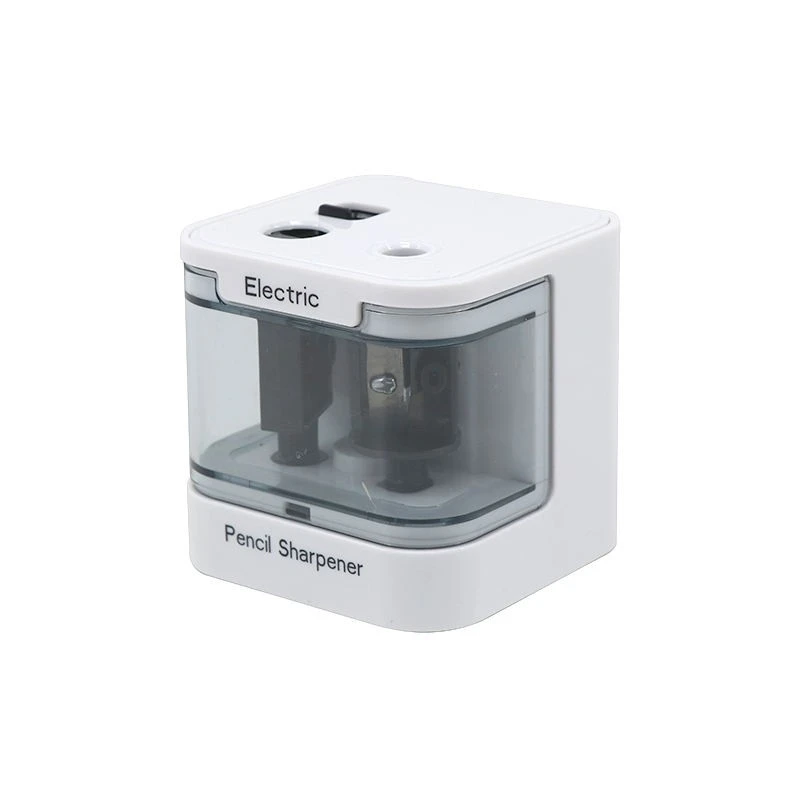 Ascutitoare electrica dubla, incarcare USB/baterii, 7x7x7 cm, alba