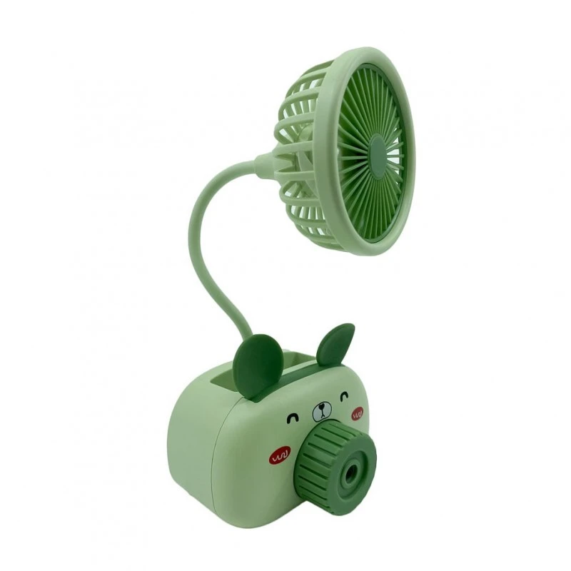 Mini ventilator de birou cu ascutitoare, suport pix, lumini, USB, verde - 2 | YEO