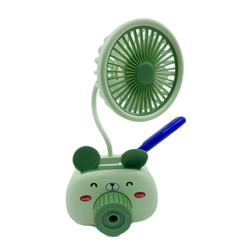 Mini ventilator de birou cu ascutitoare, suport pix, lumini, USB, verde - 1 | YEO