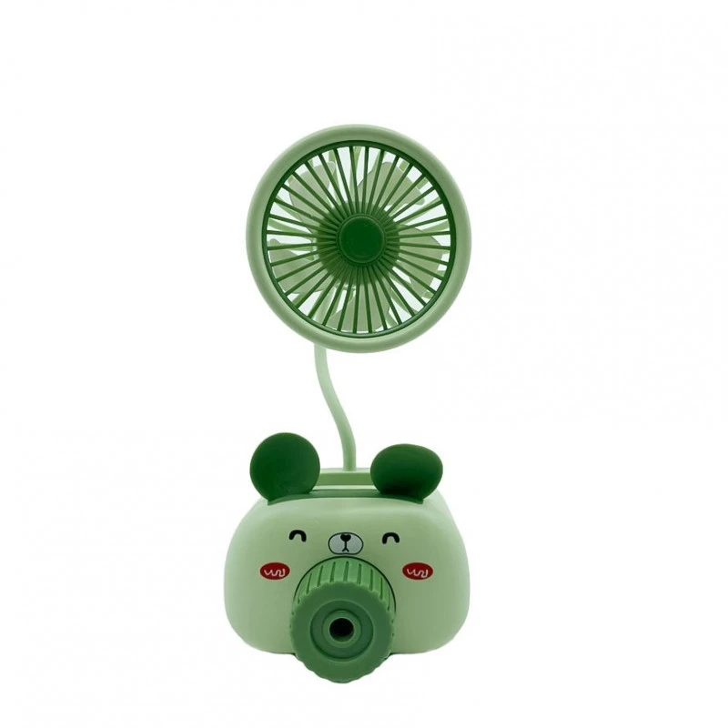 Mini ventilator de birou cu ascutitoare, suport pix, lumini, USB, verde