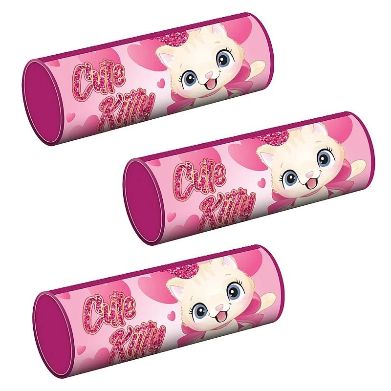 Penar tubular cu fermoar, model cu sclipici Cute Kitty, 21.5x7.3x7.3 cm, roz - 2 | YEO