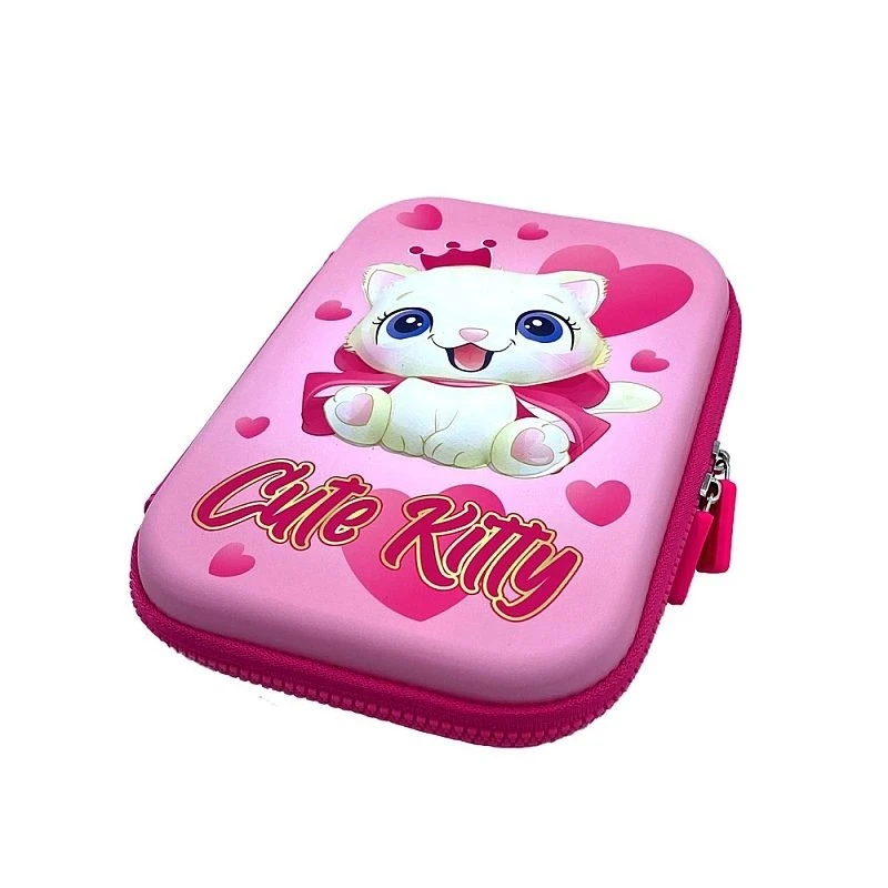 Penar scoala, imprimeu 3D Cute Kitty, inchidere cu fermoar, roz - 2 | YEO