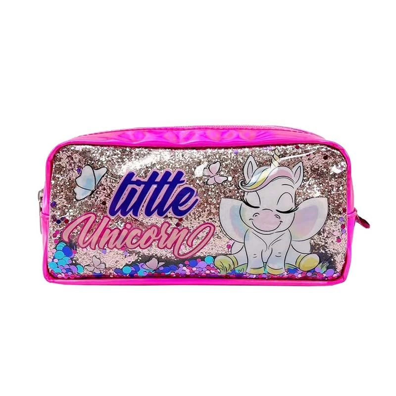 Penar cu paiete, tip borseta, imprimeu Unicorn, textil, 22x5.5x11 cm