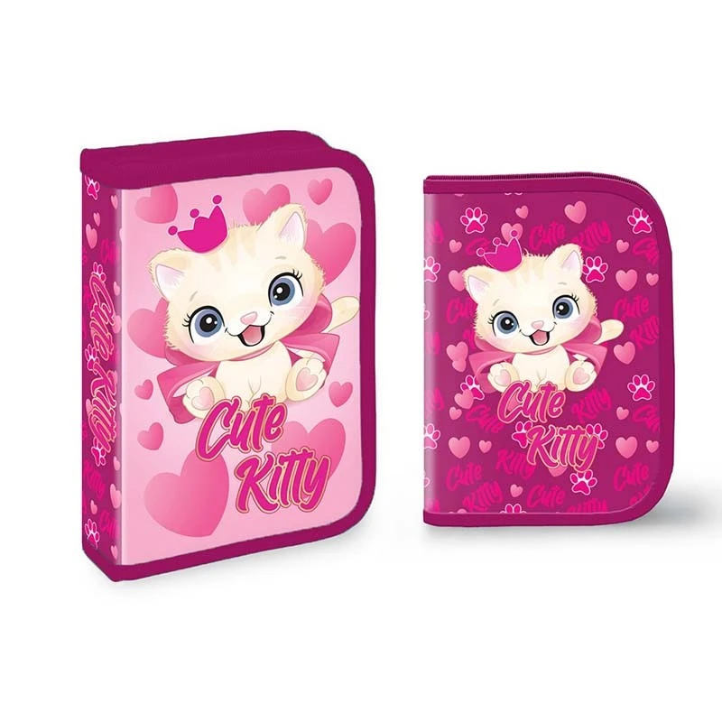 Penar scolar echipat, Cute Kitty, 2 extensii, 1 fermoar, 32 elemente, roz - 1 | YEO