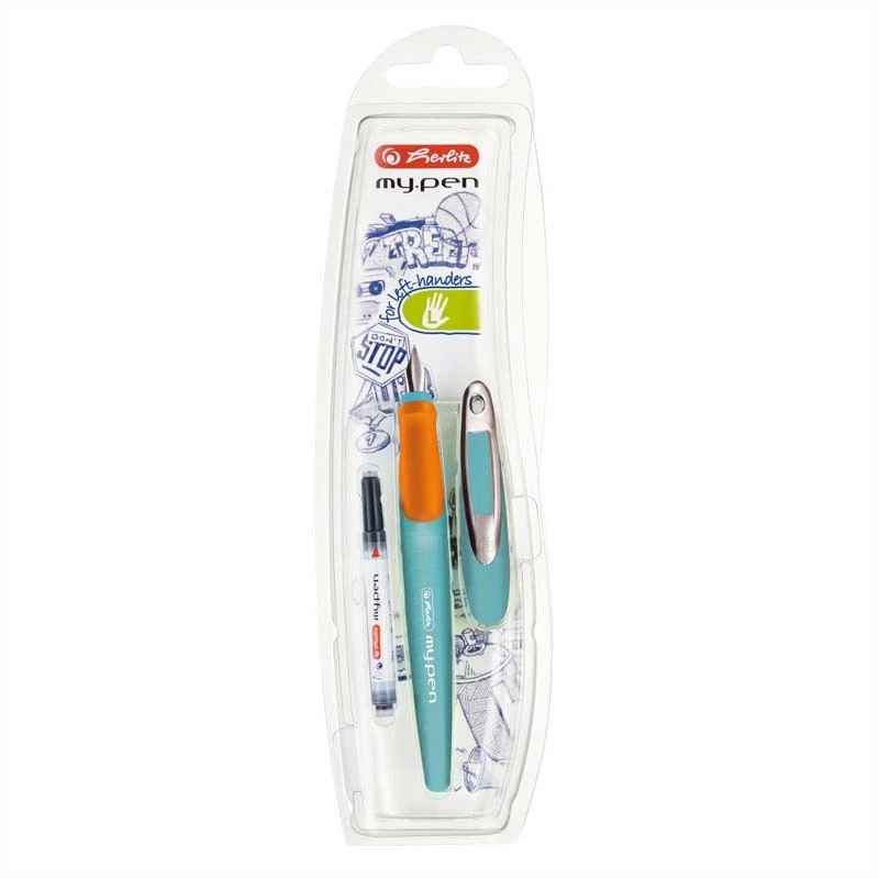 Stilou My Pen, penita L, grip ergonomic, orange si turcoaz, blister - 1 | YEO