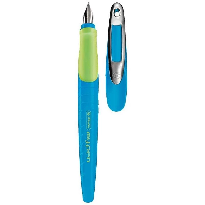 Stilou My Pen, penita L, zona ergonomica, clips metalic, albastru-verde neon - 1 | YEO