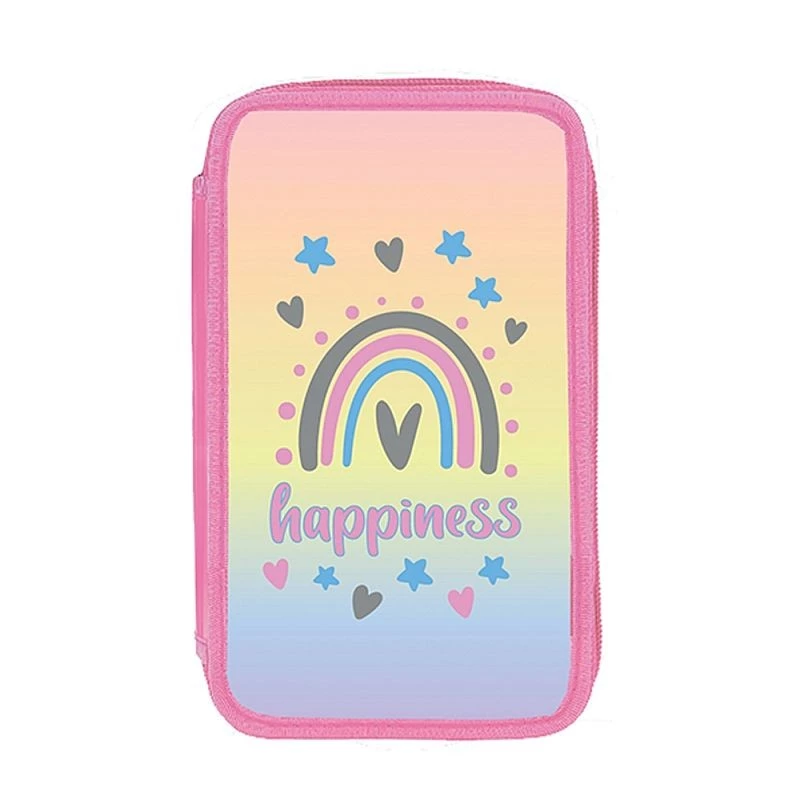 Penar scolar, 3 compartimente cu 3 fermoare, neechipat, model multicolor Happiness - 2 | YEO