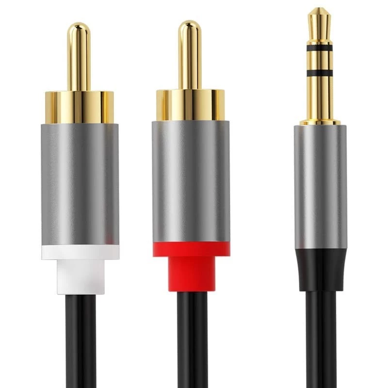 Cablu audio, lungime 1 metru, mufa stereo Jack 3.5mm, 2 mufe RCA, negru - 1 | YEO