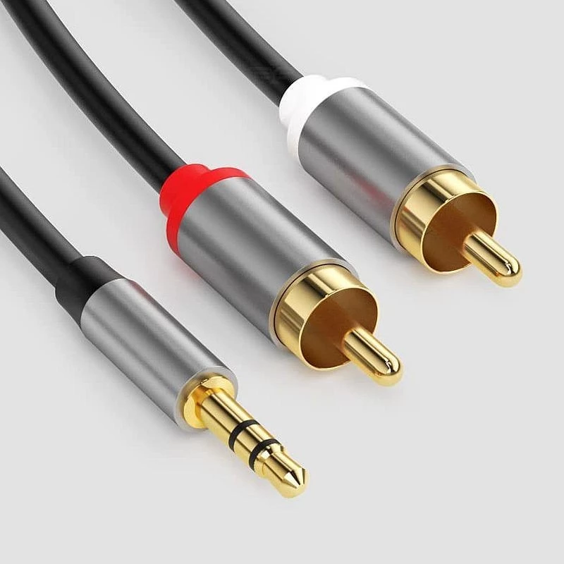 Cablu audio, lungime 1 metru, mufa stereo Jack 3.5mm, 2 mufe RCA, negru - 2 | YEO