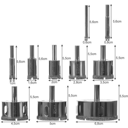 Set burghie fierastrau cu diamant, 10 bucati, universale, 12,7x7,5x9,3 cm, argintiu - 1 | YEO