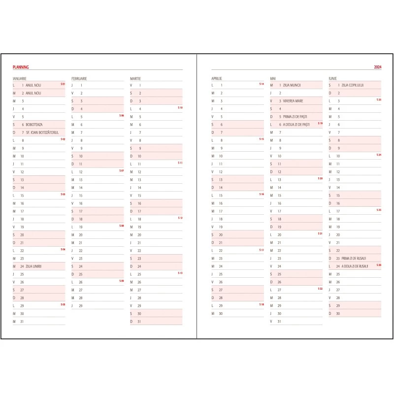 Agenda zilnica A5, anul 2024, 360 pagini, hartie 70g/mp, coperti piele ecologica - 2 | YEO