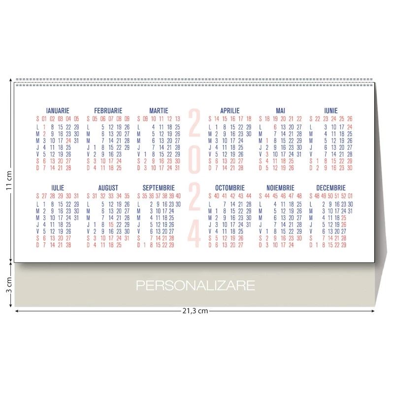 Calendar de birou triptic, pentru anul 2024, personalizabil, spatiu notite, hartie alba - 1 | YEO