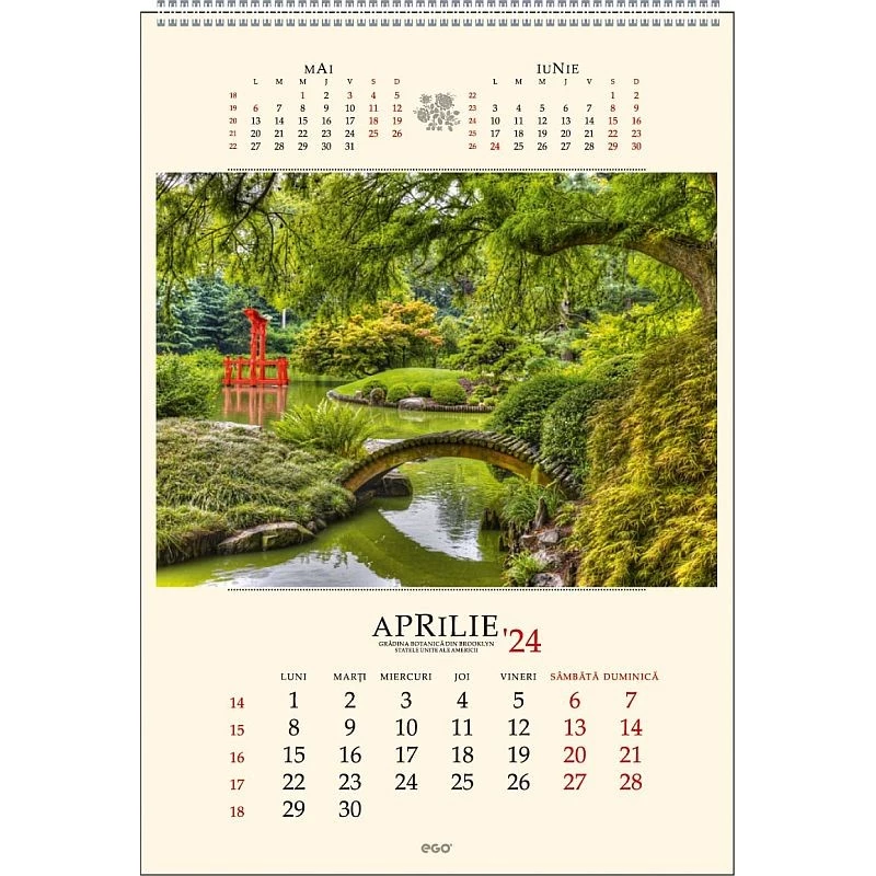 Calendar 2024 de perete, gradini, 13 file, spira metalica alba, 330x480 mm, multicolor - 1 | YEO