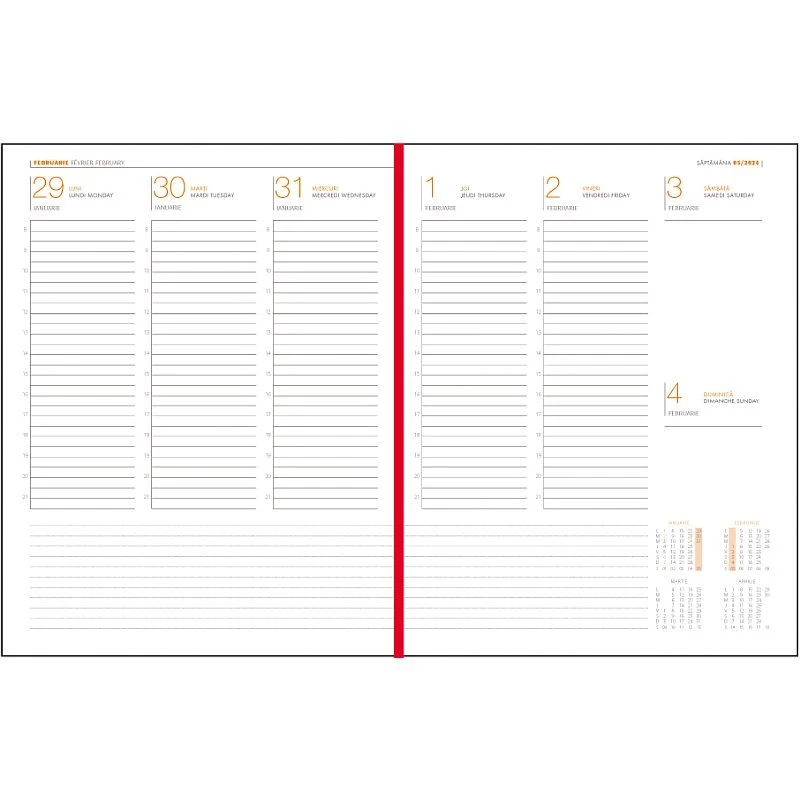 Agenda A4 saptamanala, datata 2024, colturi perforate, coperta buretata, albastru petrol - 2 | YEO