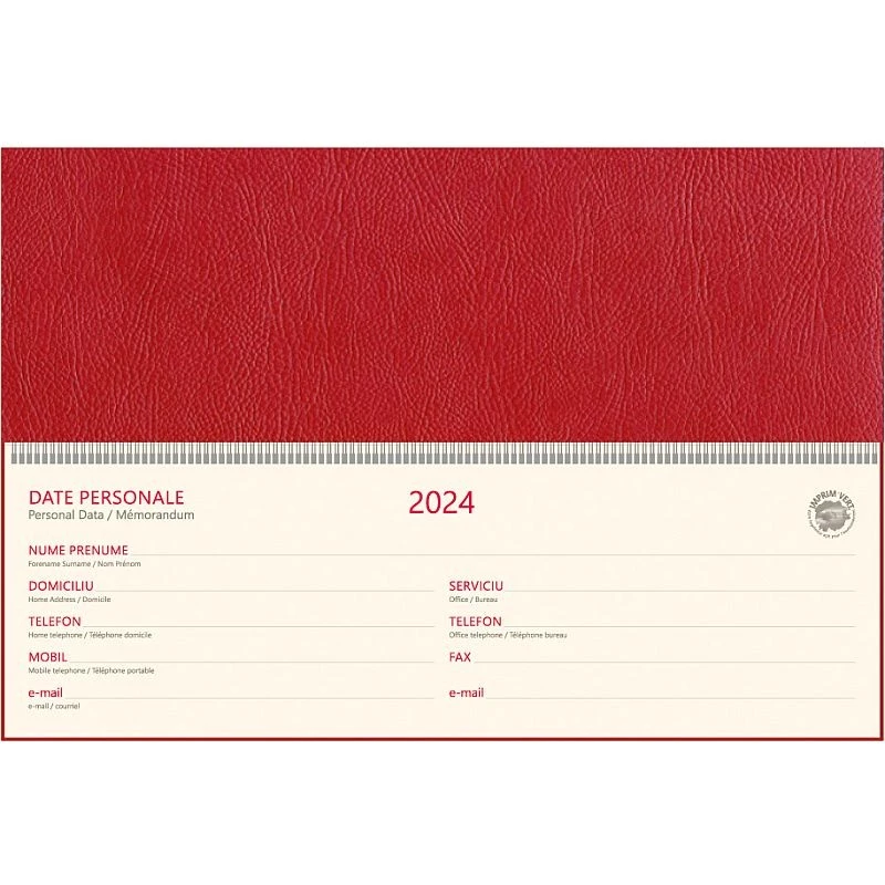 Planner saptamanal pentru birou, 2024, spira metalica, 112 pagini, 30 X 10 cm, rosu - 1 | YEO