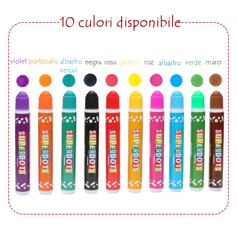 Set 10 carioci Dot Markers, lavabile, varf bulina burete 1 cm - 2 | YEO