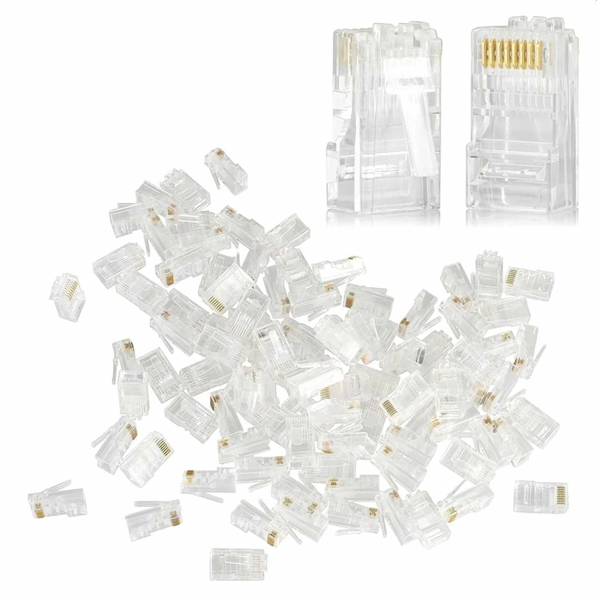 Set 100 mufe RJ45 8P8C, pini placati aur, transparente - 1 | YEO