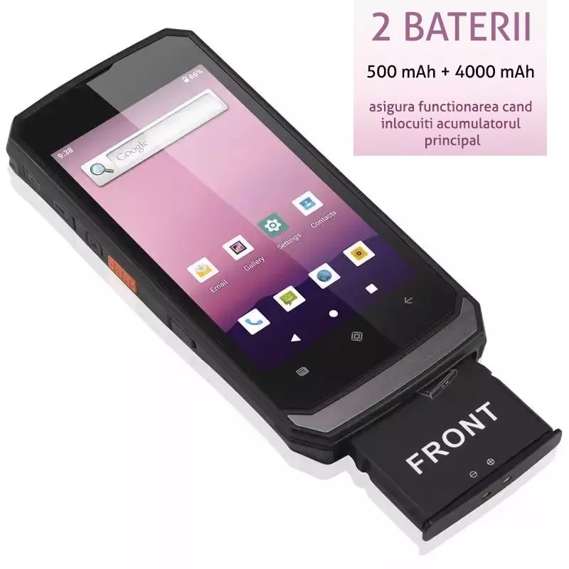 PDA Cititor coduri de bare 2D, Android 10.0, 2 baterii 500 mAh si 4000 mAh pentru functionare continua