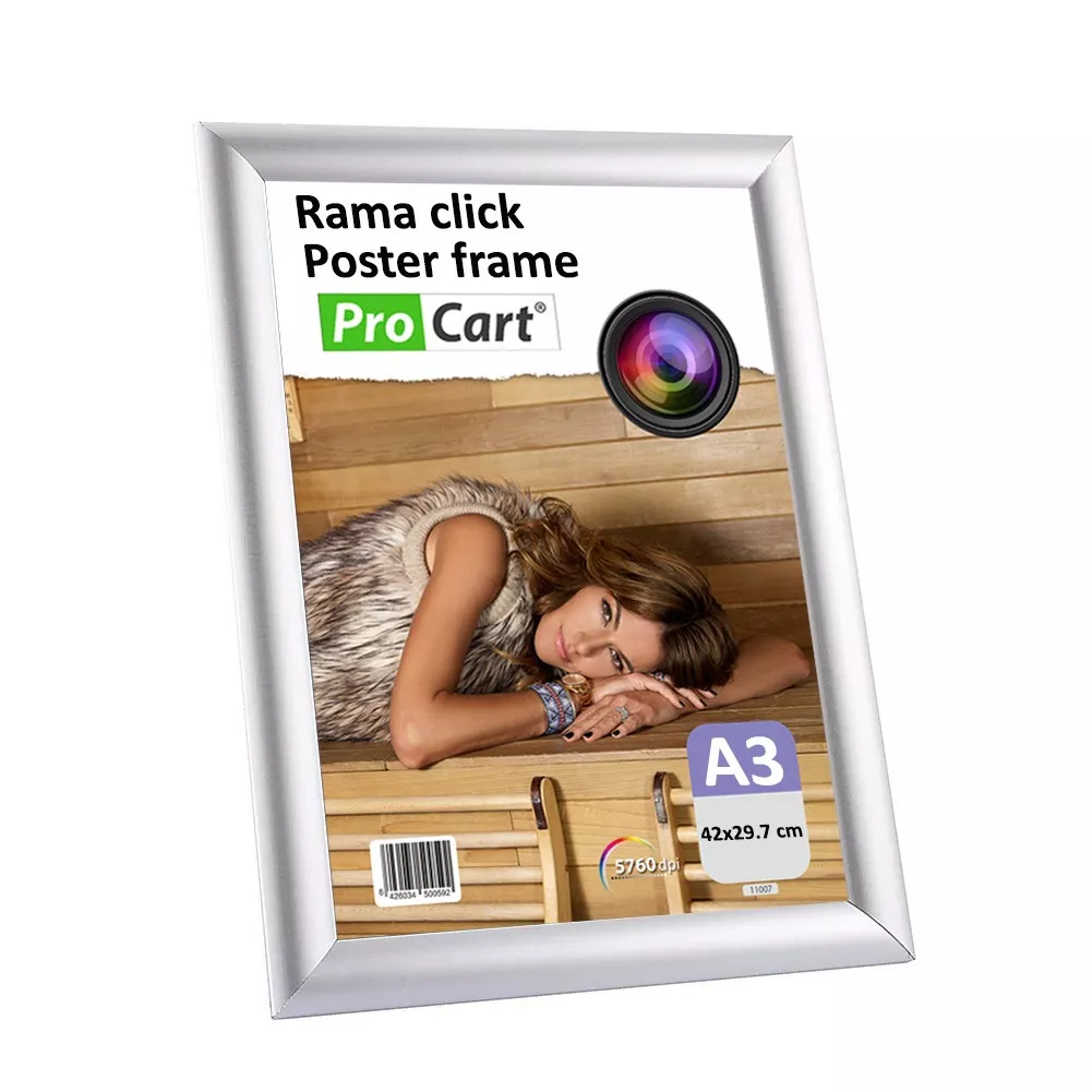 Rama click aluminiu A3, pentru postere sau afise, colturi drepte, gri