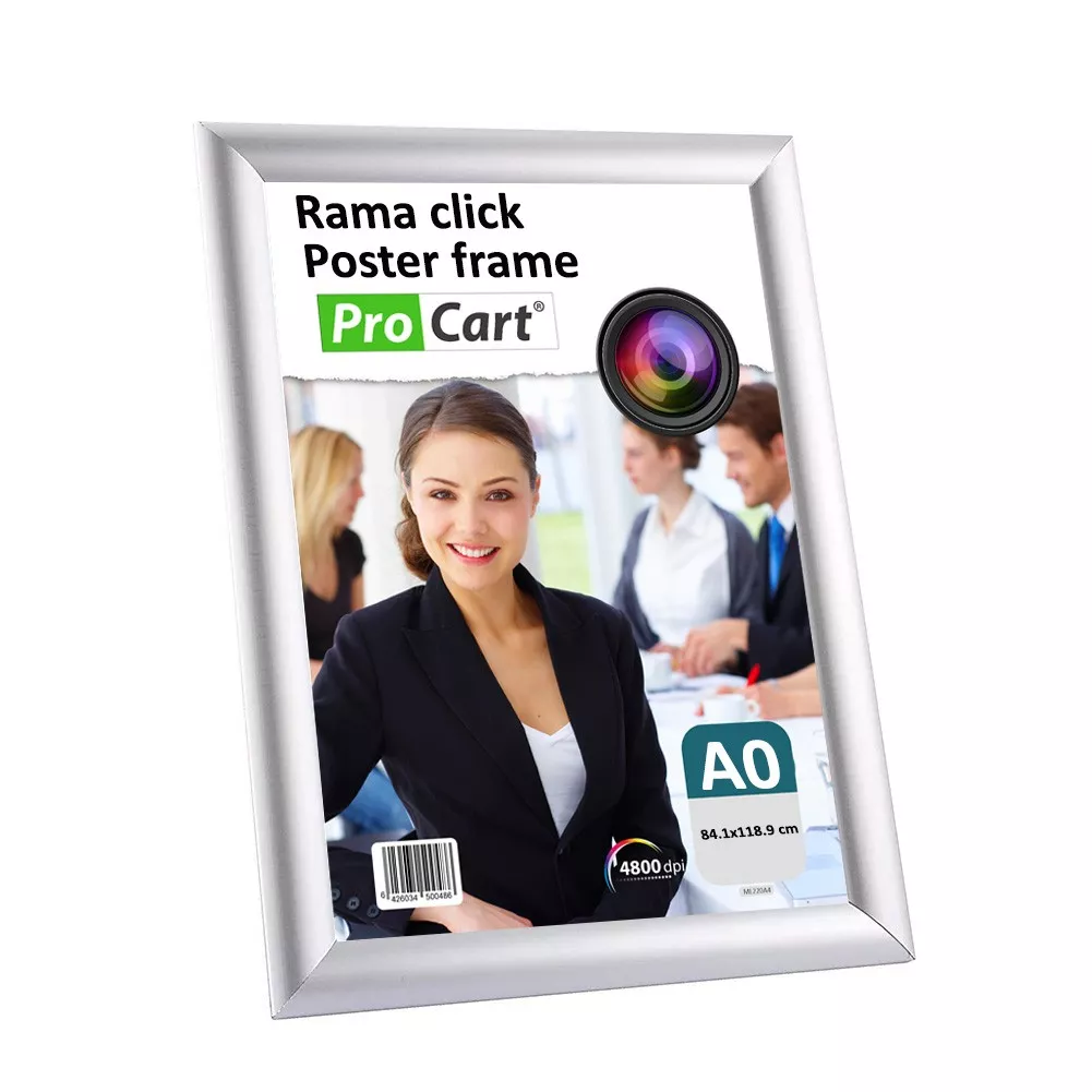 Rama click aluminiu, expunere afise si postere in format A0, colturi drepte, fixare orizontala sau verticala pe perete