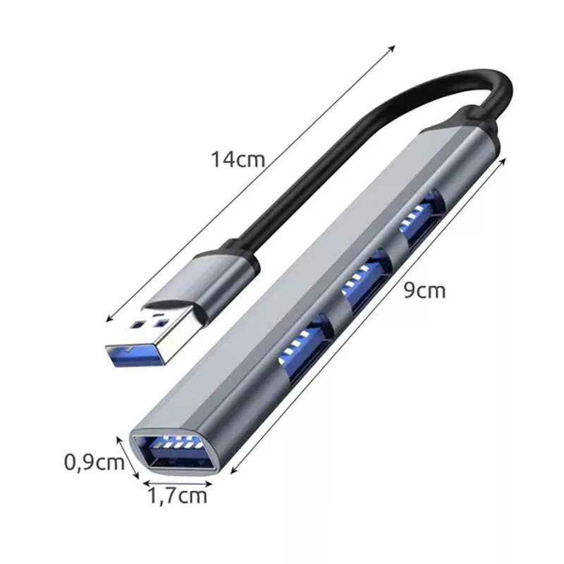 HUB USB splitter pentru 4 porturi, lungime 14 cm, corp aluminiu, argintiu - 1 | YEO