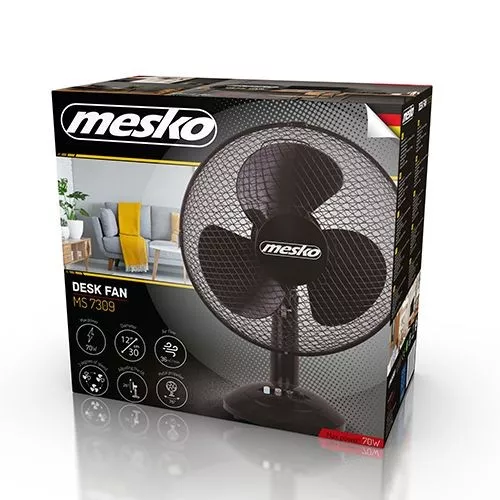 Ventilator de masa, 70W, unghi reglabil, 3 trepte de viteza, diametru 30 cm, negru - 3 | YEO