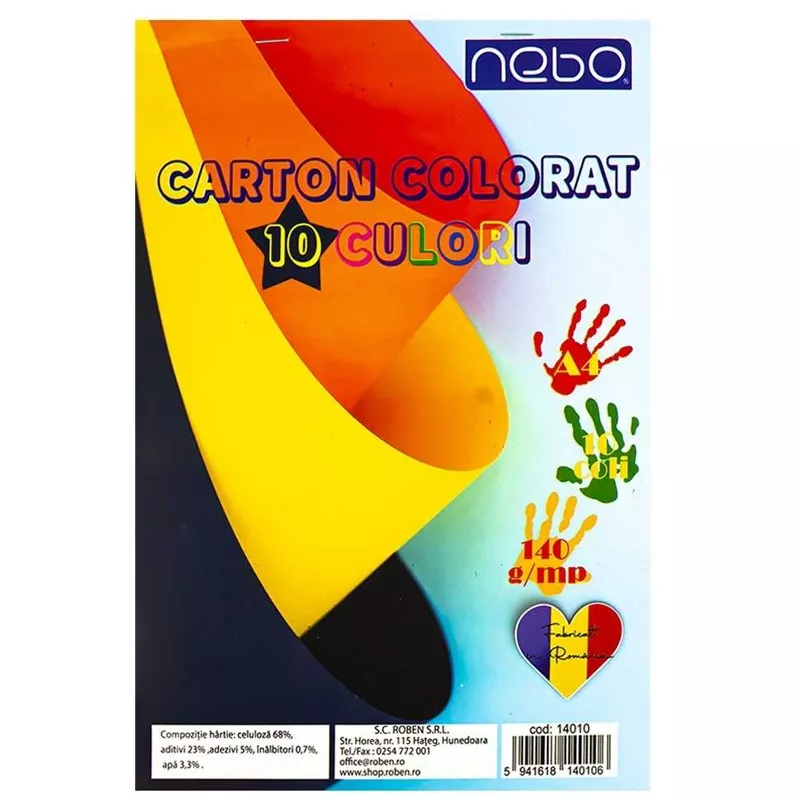 Carton color A4, 10 culori, 140 g/mp, set 10 coli/set - 1 | YEO